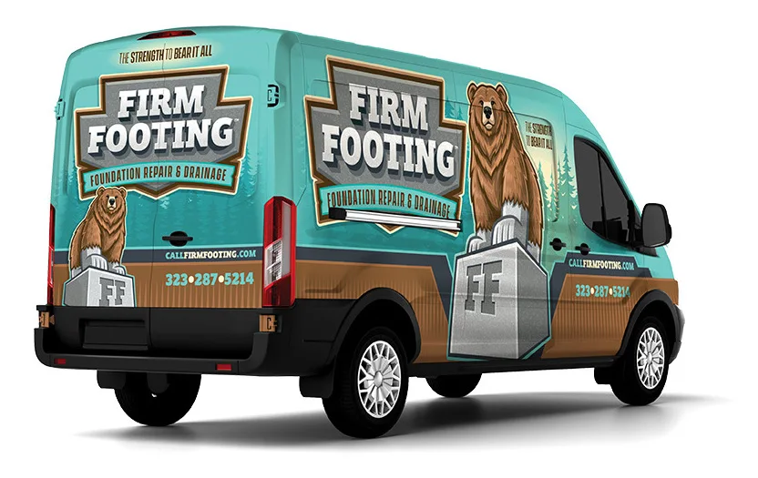Firm Footing branded service vehicle; SoCal Seismic delivery profile