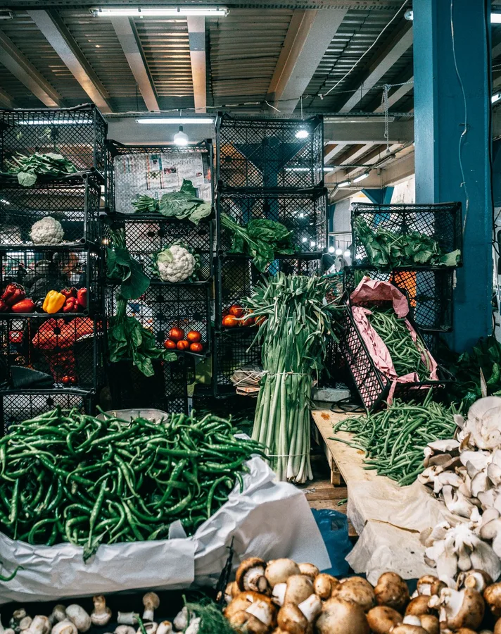 Fresh produce in a food warehouse; illustrative food-distribution photograph